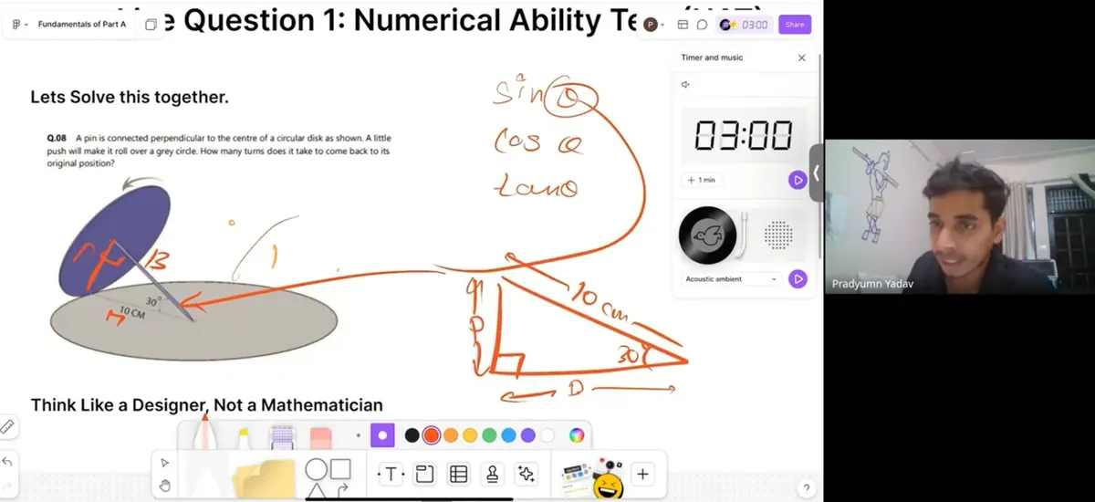 Pradyumn solving a Part A question on the board in a live class