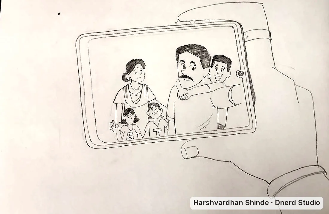 A family photo on a phone: a CEED Part B scene drawing by Harshvardhan Shinde
