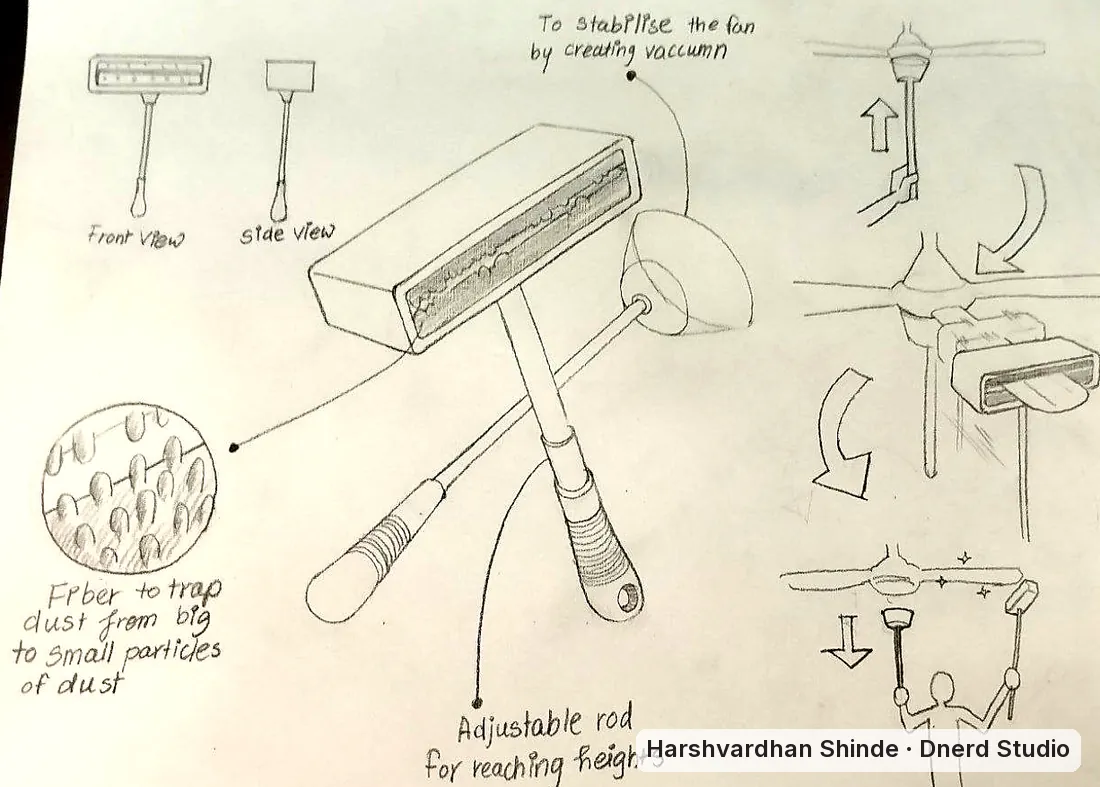 A tool to clean ceiling fans, drawn by Harshvardhan Shinde