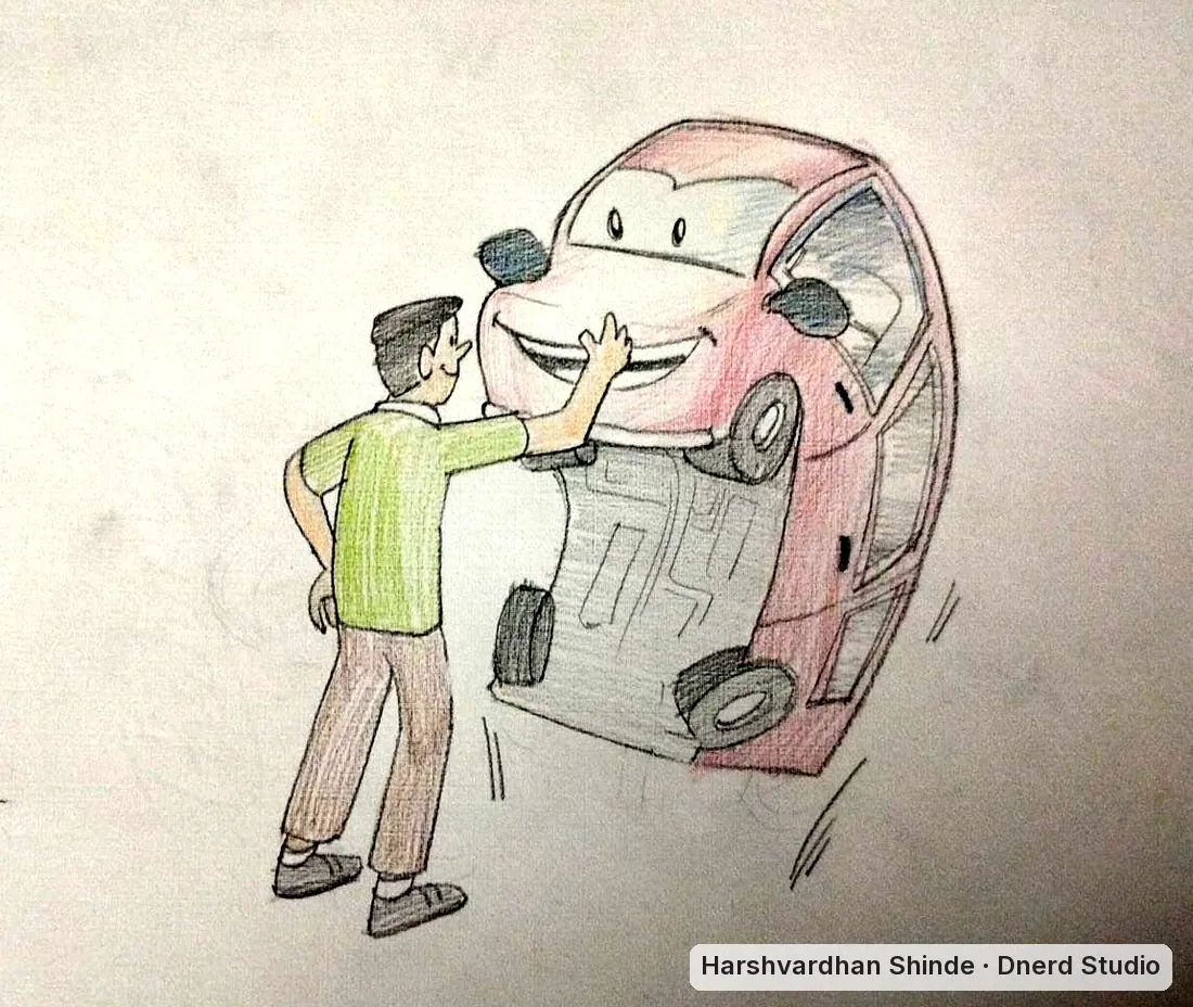 A man and his friendly car: a CEED Part B figure drawing by Harshvardhan Shinde