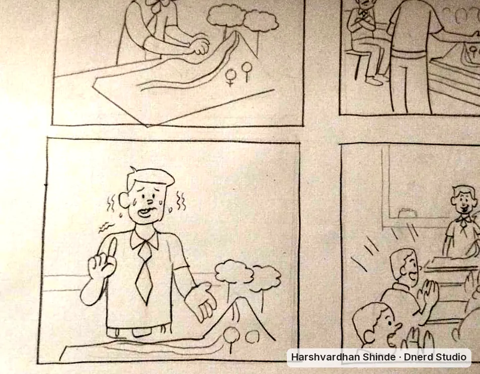 From a school project to applause: a CEED Part B storyboard drawing by Harshvardhan Shinde