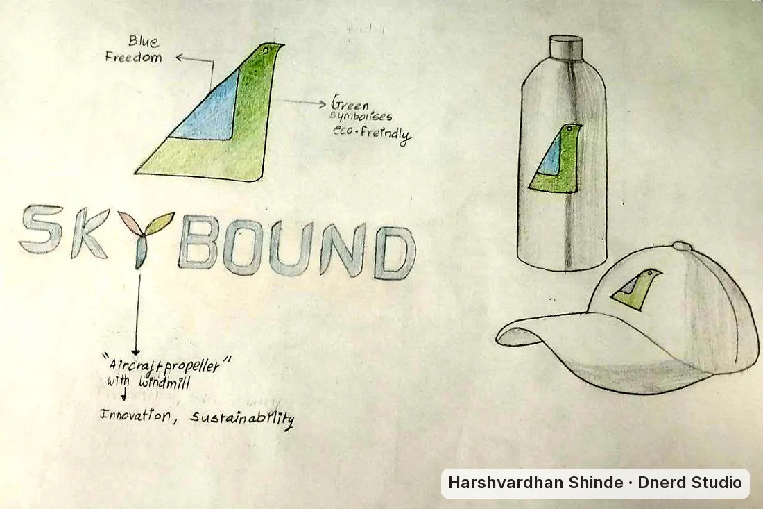 Skybound: an eco brand identity: a CEED Part B logo and icon drawing by Harshvardhan Shinde